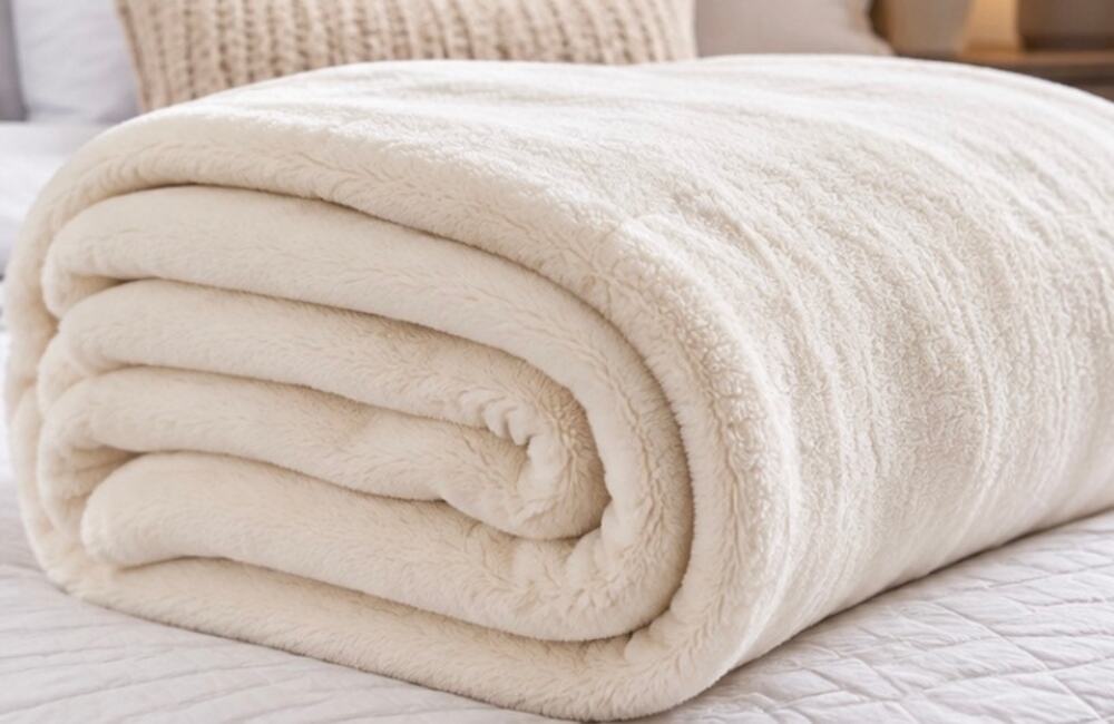 Queen Size Plush Blanket – Cream/Ivory – Ultra Soft Cozy Recycled Polyester